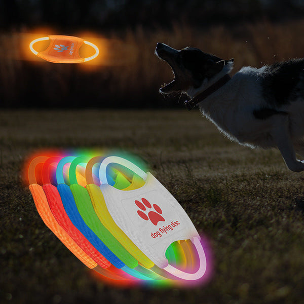 Blue Led Rechargeable Dog Flying Disc Glow In The Dark Pet Training Toy With Paw Design Dog Toys