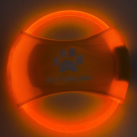 Orange Led Rechargeable Dog Flying Disc Glow In The Dark Pet Training Toy With Paw Design Dog Toys