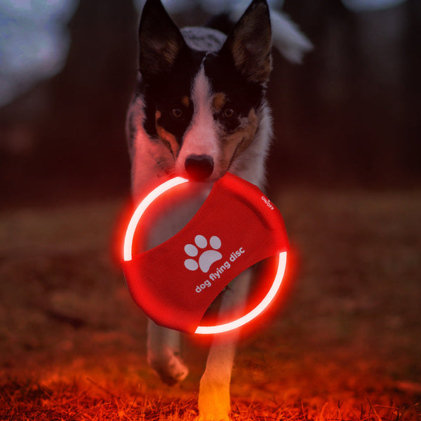 Orange Led Rechargeable Dog Flying Disc Glow In The Dark Pet Training Toy With Paw Design Dog Toys