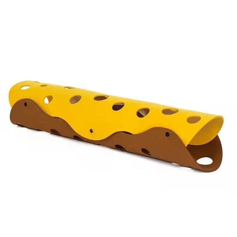 Diy Felt Cat Tunnel Foldable Egg Roll Shaped Pet Toy With Multiple Holes Brown + Yellow Cat Toys