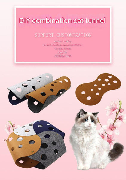 Diy Felt Cat Tunnel Foldable Egg Roll Shaped Pet Toy With Multiple Holes Brown + Yellow Cat Toys