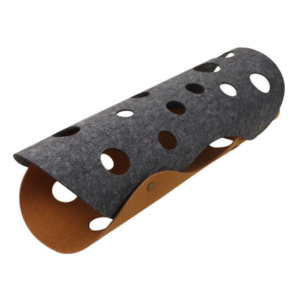 Diy Felt Cat Tunnel Foldable Egg Roll Shaped Pet Toy With Multiple Holes Brown + Gray Cat Toys