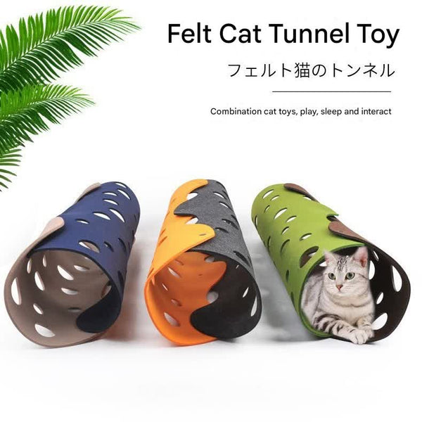 Diy Felt Cat Tunnel Foldable Egg Roll Shaped Pet Toy With Multiple Holes Brown + Gray Cat Toys