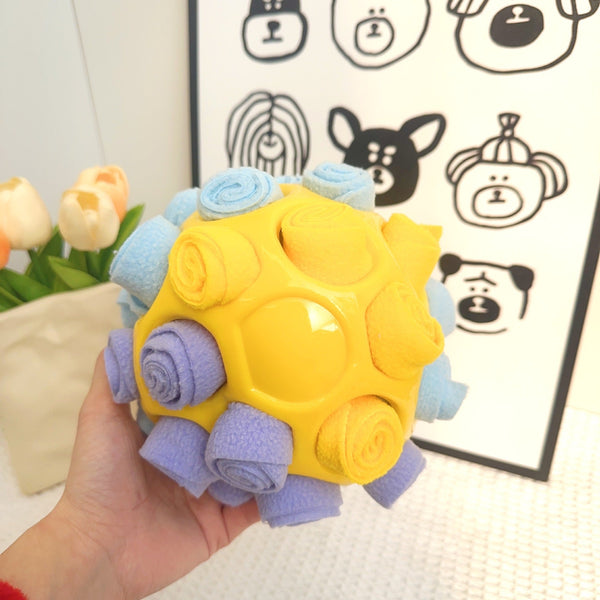 Rubber Snuffle Ball For Pets Interactive Hollow Treat Hiding Toy Yellow Dog Toys