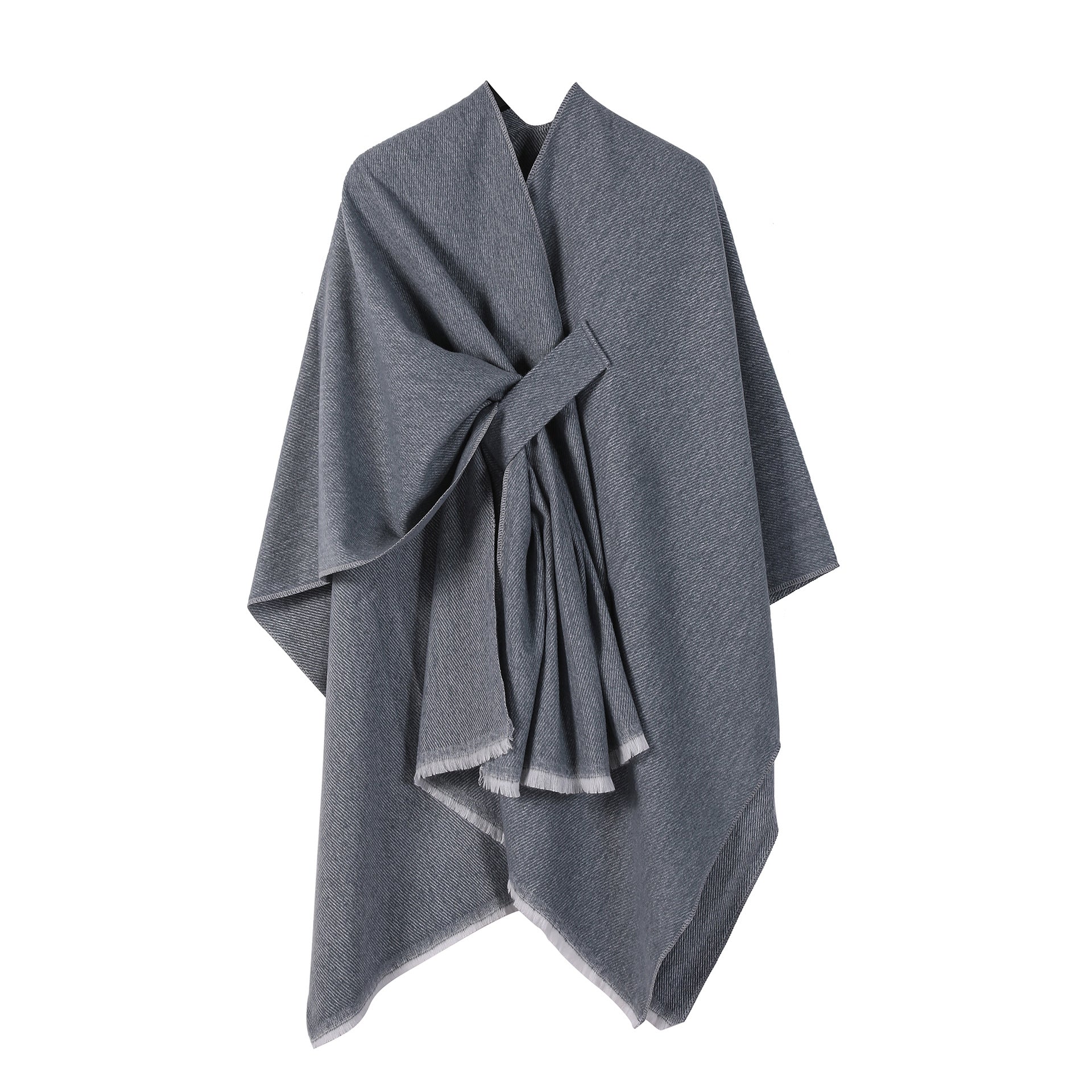 Solid Knit Poncho Shawlwarm Fall/Winter Cape With Slit And Crossbar Design(Dark Gray) Scarves & Wraps