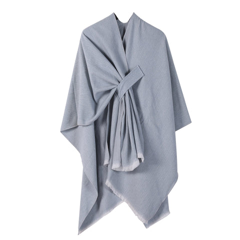 Solid Knit Poncho Shawlwarm Fall/Winter Cape With Slit And Crossbar Design(Light Gray) Scarves & Wraps