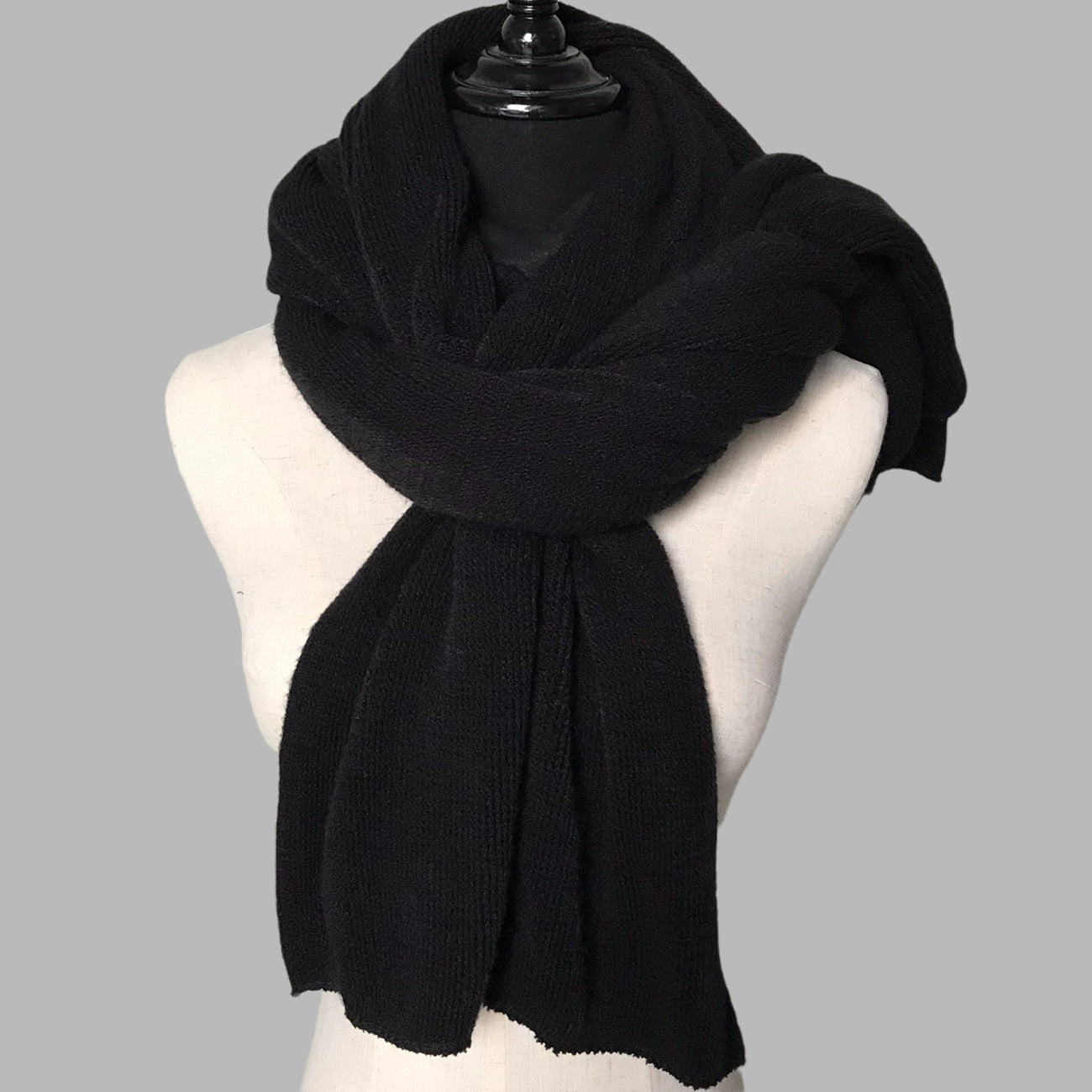 Black Imitation Cashmere Solid Scarf Warm Winter Shawl For Men And Women Scarves & Wraps