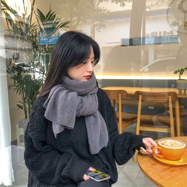 Khaki Imitation Cashmere Solid Scarf Warm Winter Shawl For Men And Women Scarves & Wraps