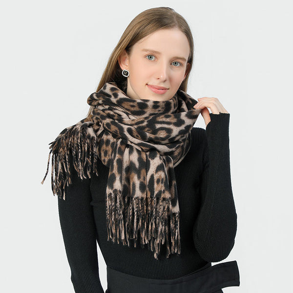 Stylish Animal Print Scarf Warm Fall Winter Shawl With Tassels Imitation Cashmere Blue Yellow Scarves & Wraps