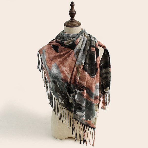 Stylish Animal Print Scarf Warm Fall Winter Shawl With Tassels Imitation Cashmere Gray Brown Scarves & Wraps