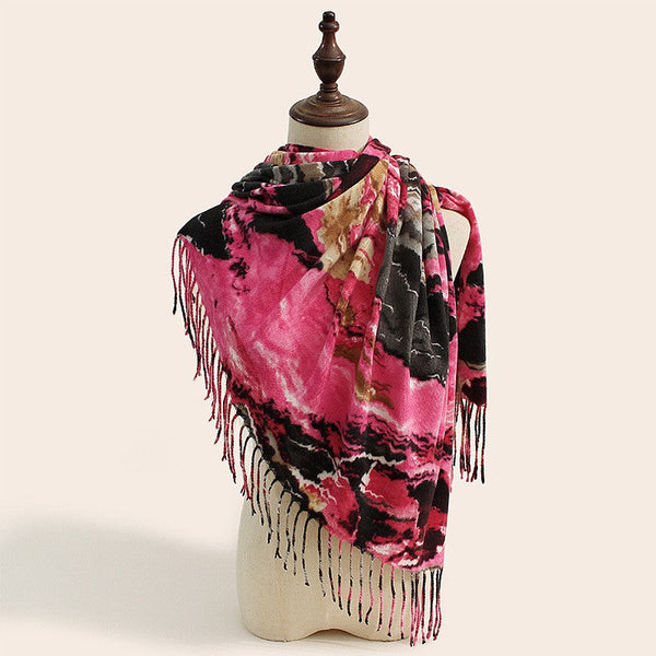 Stylish Animal Print Scarf Warm Fall Winter Shawl With Tassels Imitation Cashmere Rose Pink Scarves & Wraps