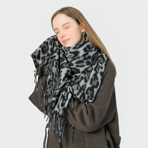 Stylish Animal Print Scarf Warm Fall Winter Shawl With Tassels Imitation Cashmere Rose Pink Scarves & Wraps
