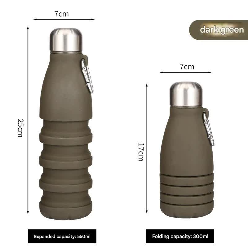Dark Green Collapsible Silicone Water Bottle Portable Sports Hydration Flask With Carabiner 550Ml/300Ml Water Carriers & Jerrycans
