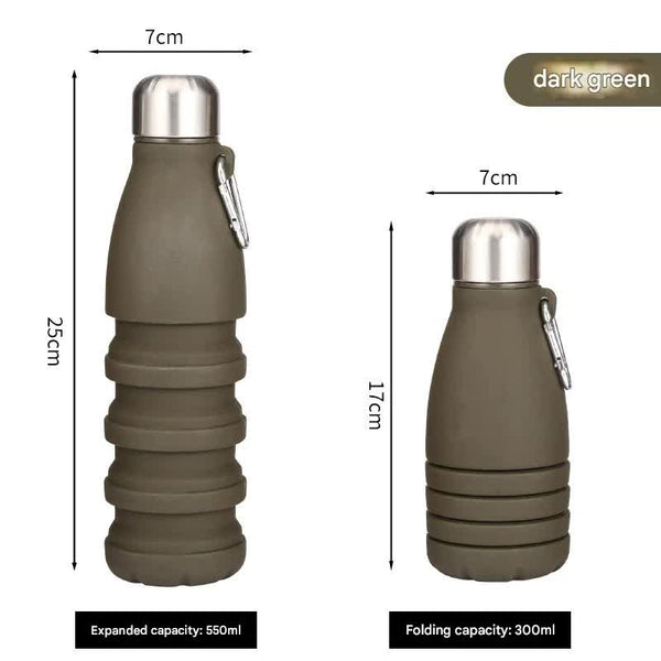 Dark Green Collapsible Silicone Water Bottle Portable Sports Hydration Flask With Carabiner 550Ml/300Ml Water Carriers & Jerrycans