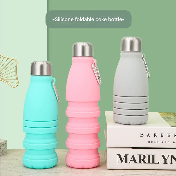 Dark Green Collapsible Silicone Water Bottle Portable Sports Hydration Flask With Carabiner 550Ml/300Ml Water Carriers & Jerrycans