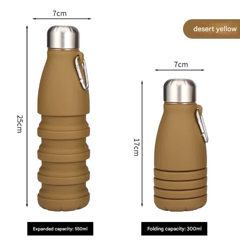 Desert Yellow Collapsible Silicone Water Bottle Portable Sports Hydration Flask With Carabiner 550Ml/300Ml Water Carriers & Jerrycans
