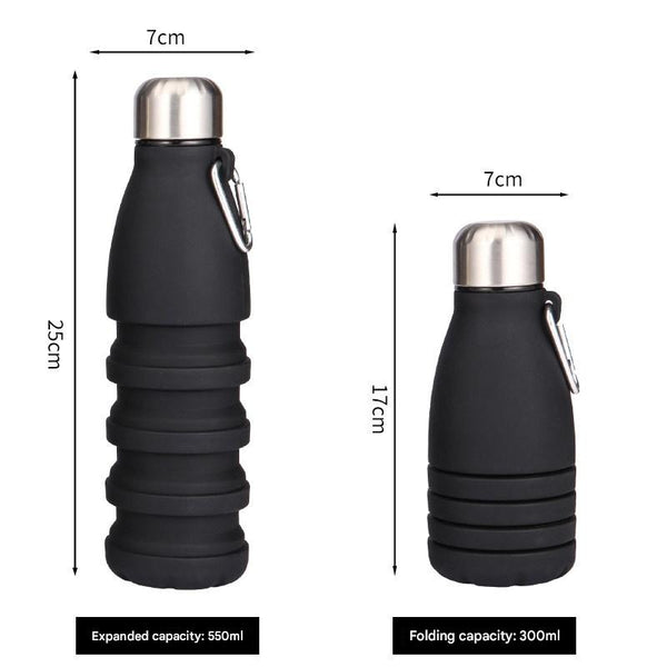 Black Collapsible Silicone Water Bottle Portable Sports Hydration Flask With Carabiner 550Ml/300Ml Water Carriers & Jerrycans