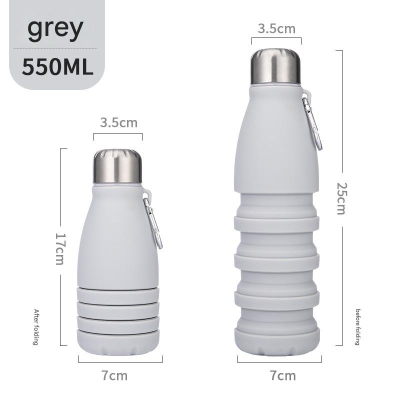 Gray Collapsible Silicone Water Bottle Portable Sports Hydration Flask With Carabiner 550Ml/300Ml Water Carriers & Jerrycans