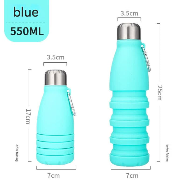 Blue Collapsible Silicone Water Bottle Portable Sports Hydration Flask With Carabiner 550Ml/300Ml Water Carriers & Jerrycans
