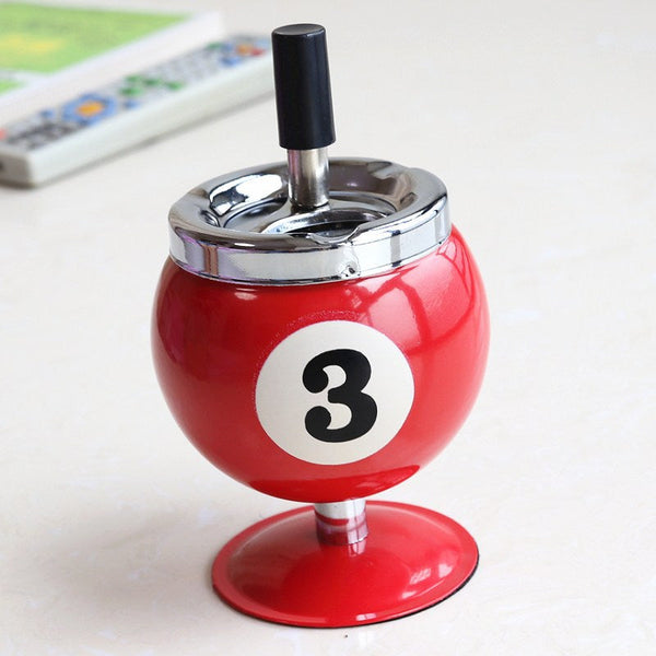 Billiard Ball Ashtraymetal Covered Holder With Anti Fly Design Office Desk Decor(Red No. 3) Ashtrays