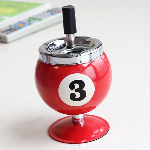 Billiard Ball Ashtraymetal Covered Holder With Anti Fly Design Office Desk Decor(Red No. 3) Ashtrays