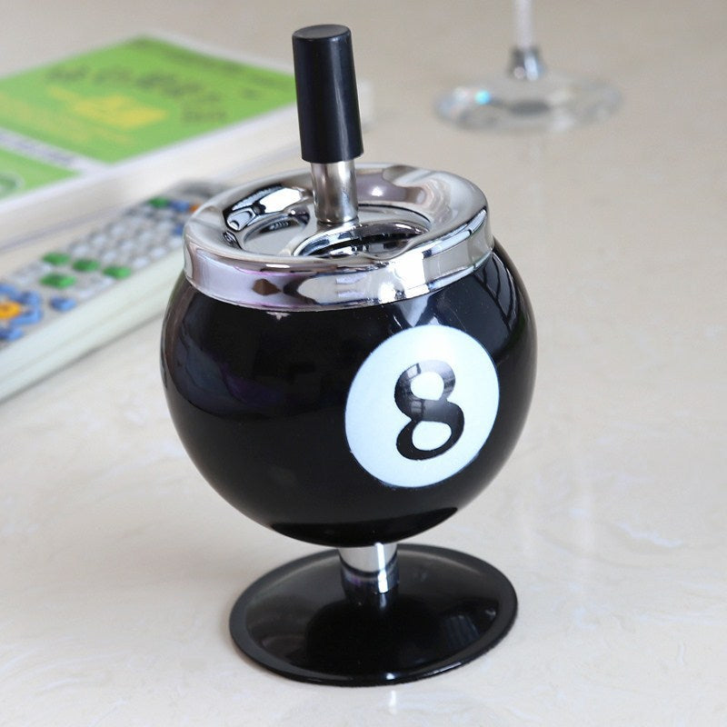 Billiard Ball Ashtraymetal Covered Holder With Anti Fly Design Office Desk Decor(Black No. 8) Ashtrays