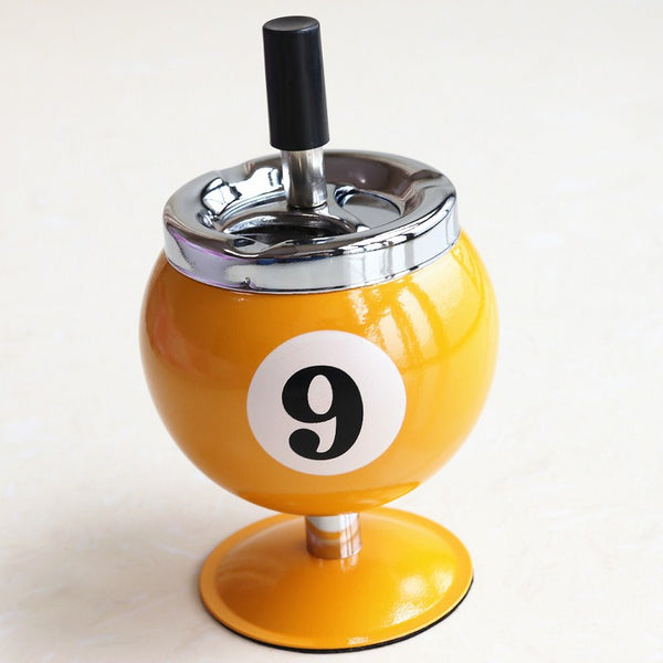 Billiard Ball Ashtraymetal Covered Holder With Anti Fly Design Office Desk Decor(Yellow No. 9) Ashtrays