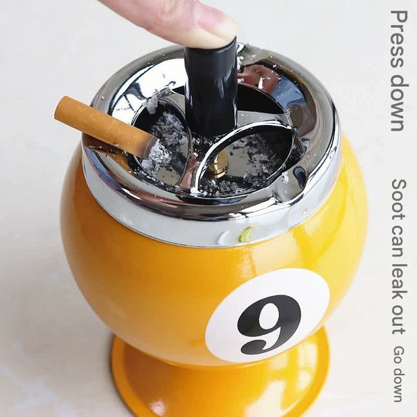 Billiard Ball Ashtraymetal Covered Holder With Anti Fly Design Office Desk Decor(Yellow No. 9) Ashtrays