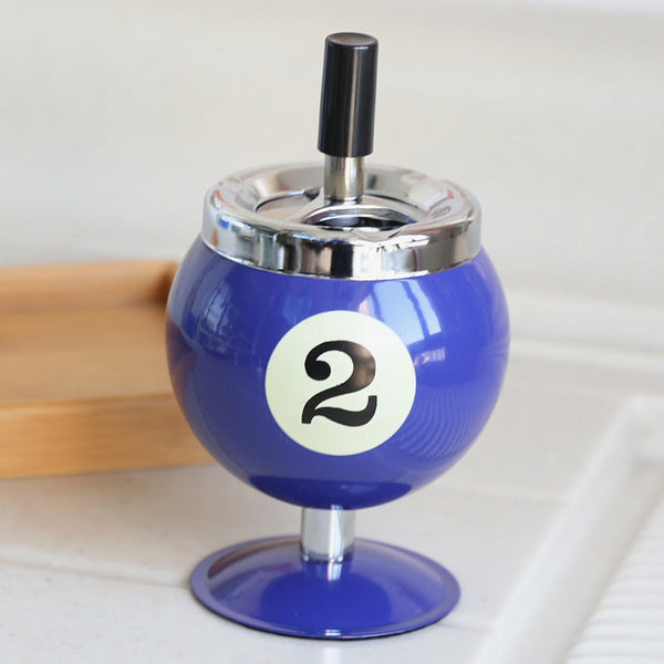 Billiard Ball Ashtraymetal Covered Holder With Anti Fly Design Office Desk Decor(Blue No. 2) Ashtrays
