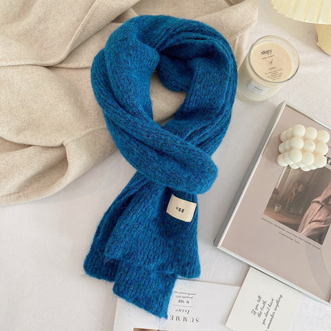 Blue Cozy Knit Scarf Soft Wool Blend Winter Neck Wrap Warm And Stylish Scarves & Wraps