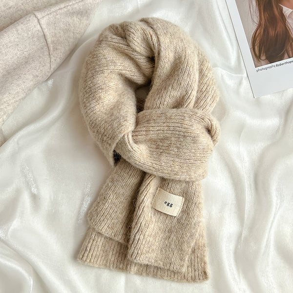 Beige Cozy Knit Scarf Soft Wool Blend Winter Neck Wrap Warm And Stylish Scarves & Wraps