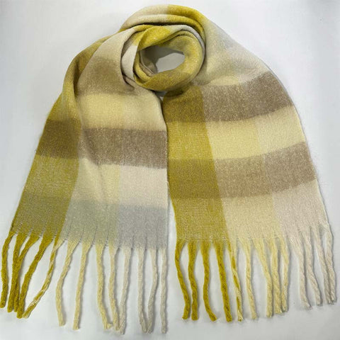 Elosung Winter Luxe Warm Oversized Scarf Cozy Thick Plaid Wrap European Chic Style(Yellow Green Plaid) Scarves & Wraps