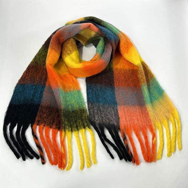 Elosung Winter Luxe Warm Oversized Scarf Cozy Thick Plaid Wrap European Chic Style(Orange Yellow Plaid) Scarves & Wraps