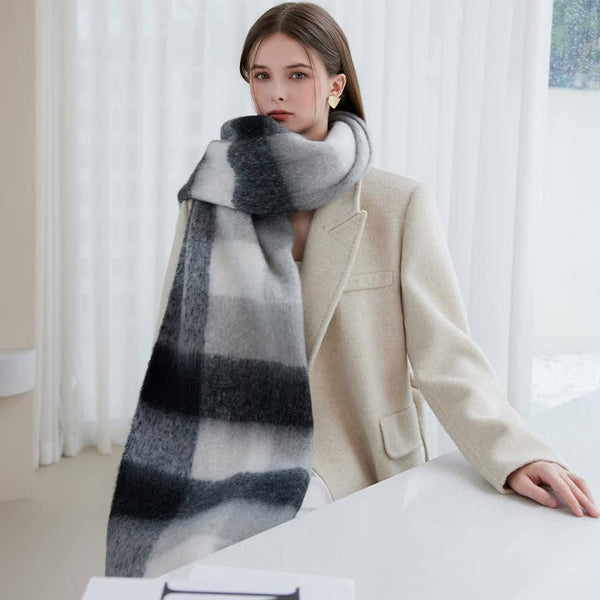 Elosung Winter Luxe Warm Oversized Scarf Cozy Thick Plaid Wrap European Chic Style(Dark Blue Plaid) Scarves & Wraps