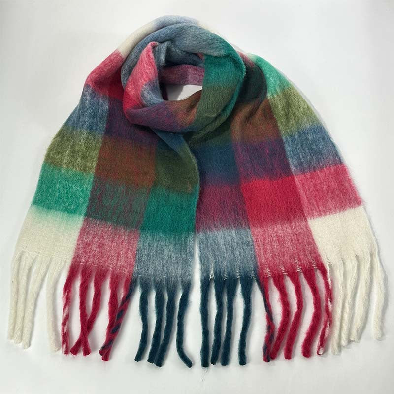 Elosung Winter Luxe Warm Oversized Scarf Cozy Thick Plaid Wrap European Chic Style(Powder Blue Plaid) Scarves & Wraps