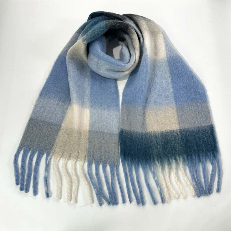 Elosung Winter Luxe Warm Oversized Scarf Cozy Thick Plaid Wrap European Chic Style(Light Blue Plaid) Scarves & Wraps