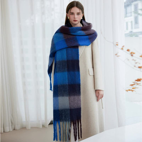 Elosung Winter Luxe Warm Oversized Scarf Cozy Thick Plaid Wrap European Chic Style(Light Blue Plaid) Scarves & Wraps