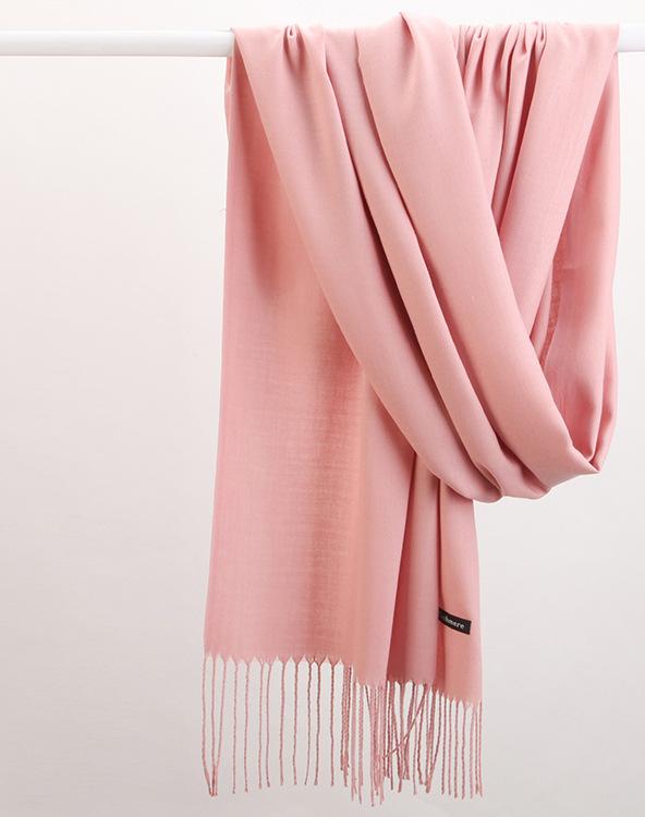 Luxe Soft Imitation Cashmere Scarf Warm Solid Tone Shawl With Elegant Fringe (Pink) Scarves & Wraps