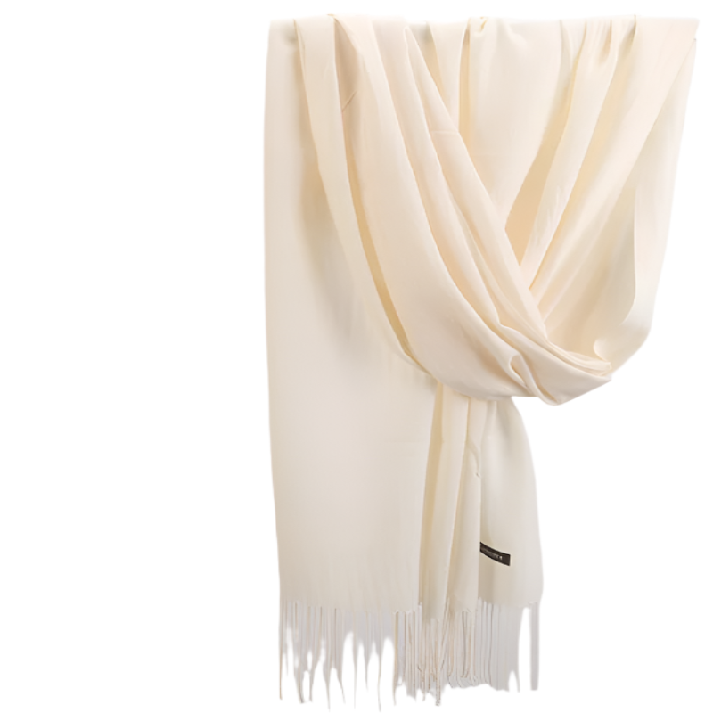 Luxe Soft Imitation Cashmere Scarf Warm Solid Tone Shawl With Elegant Fringe (Light White) Scarves & Wraps