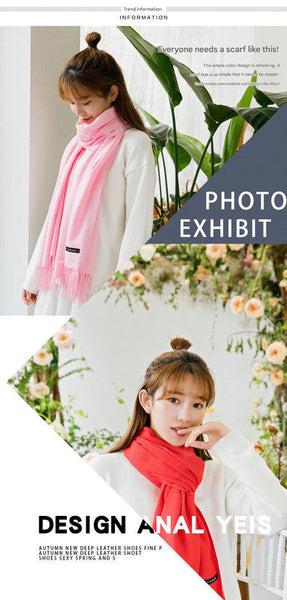 Luxe Soft Imitation Cashmere Scarf Warm Solid Tone Shawl With Elegant Fringe Royal Blue Scarves & Wraps