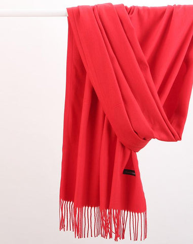 Luxe Soft Imitation Cashmere Scarf Warm Solid Tone Shawl With Elegant Fringe (Red) Scarves & Wraps