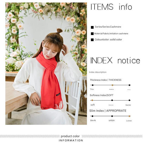 Luxe Soft Imitation Cashmere Scarf Warm Solid Tone Shawl With Elegant Fringe (Red) Scarves & Wraps