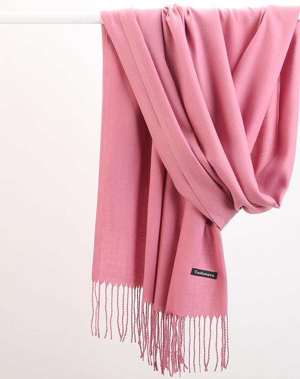 Luxe Soft Imitation Cashmere Scarf Warm Solid Tone Shawl With Elegant Fringe(Red Bean Paste Powder) Scarves & Wraps