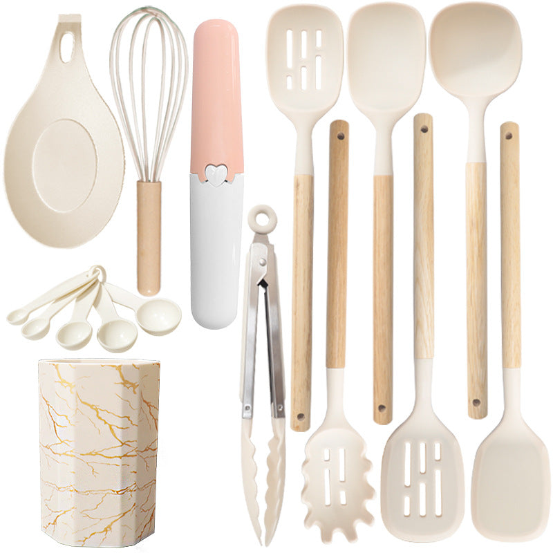 White 12 Piece Silicone Cooking Utensil Set Non Stick Food Grade Kitchen Tools With Holder Cooking Utensils