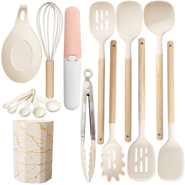 White 12 Piece Silicone Cooking Utensil Set Non Stick Food Grade Kitchen Tools With Holder Cooking Utensils