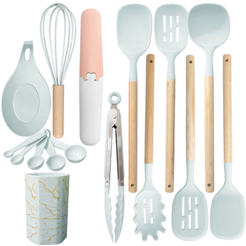 Morandi Green 12 Piece Silicone Cooking Utensil Set Non Stick Food Grade Kitchen Tools With Holder Cooking Utensils