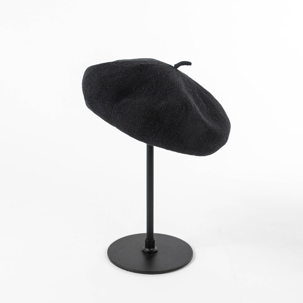 Black Linen Knit Beret Classic Soft And Stylish Headwear Hats