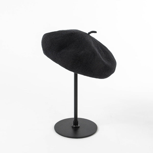 Black Linen Knit Beret Classic Soft And Stylish Headwear Hats