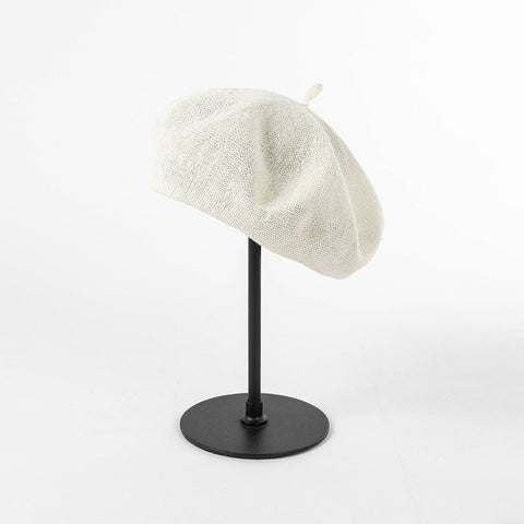 White Linen Knit Beret Classic Soft And Stylish Headwear Hats