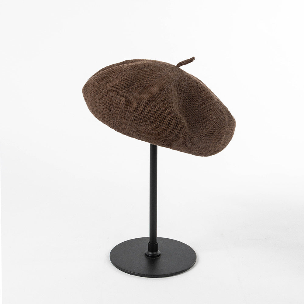Brown Linen Knit Beret Classic Soft And Stylish Headwear Hats